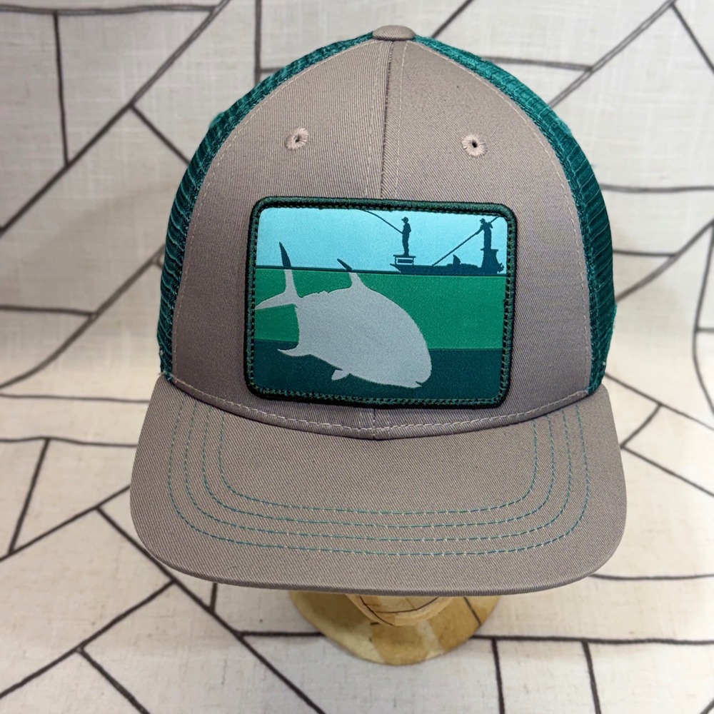 RepYourWater Trucker Hat OS Grey Teal Bonefish Tarpon Trust Fishing Snapback Cap